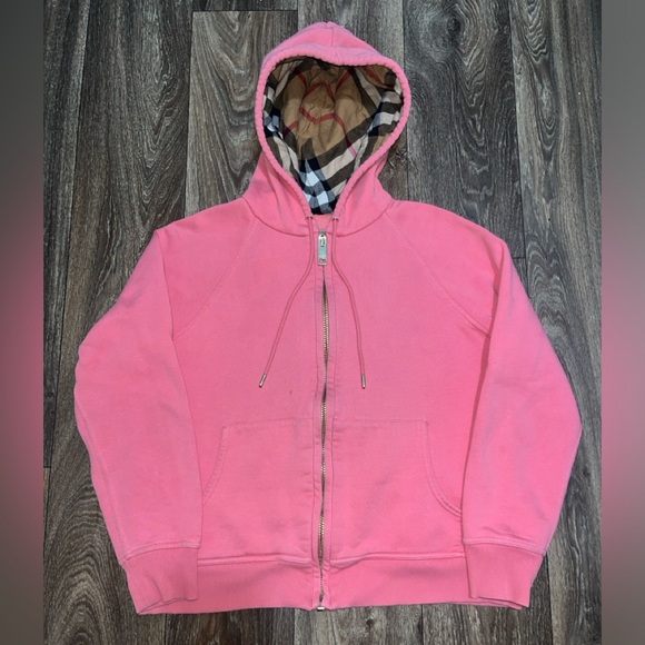 Burberry Check Lined Pink Zip Up Hoodie - Picture 1 of 10